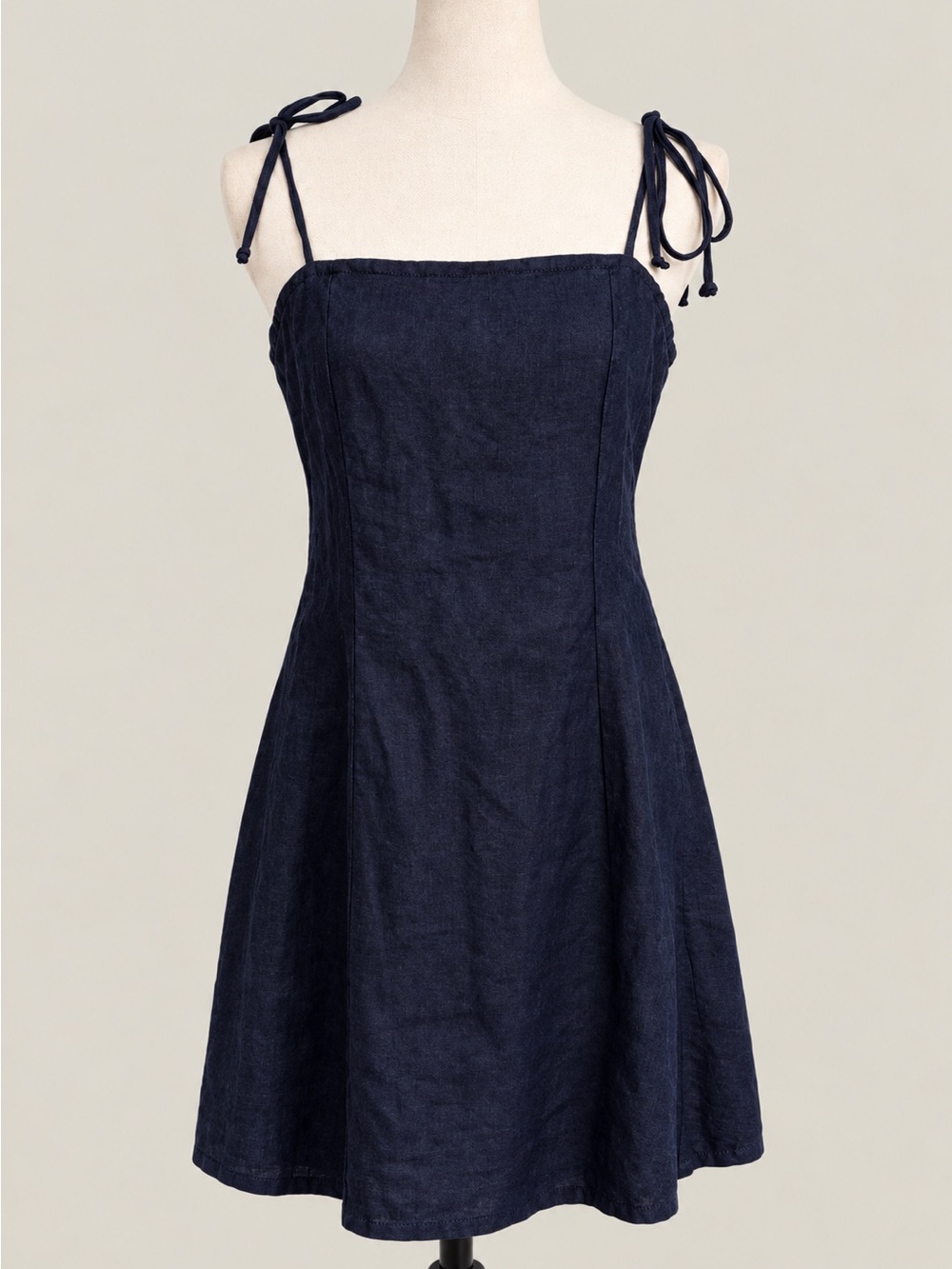 Faithfull The Brand Black Linen Tie Strap Midi Dress Size L US 8